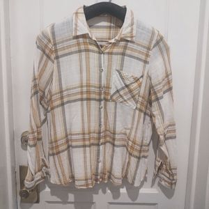 Maurice's White Gray Yellow Gold Plaid Button-up Shirt